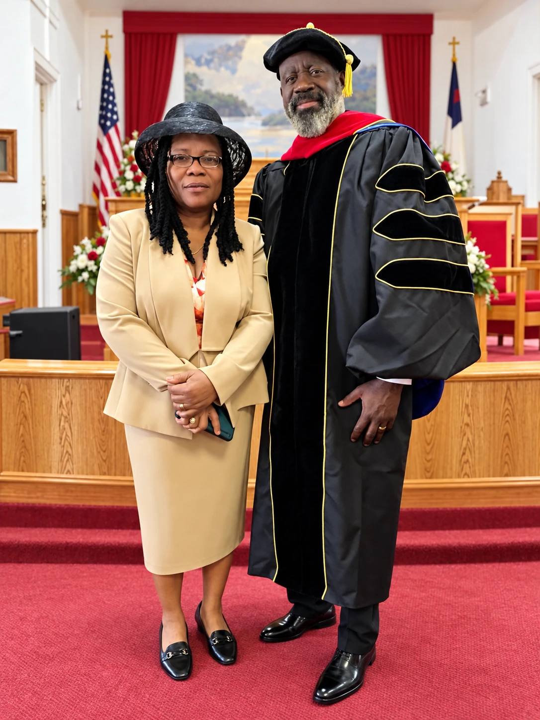 Reverend Dr. James Adeyemi Ogundare and Pastor Mrs. Esther Ogundare in the sanctuary